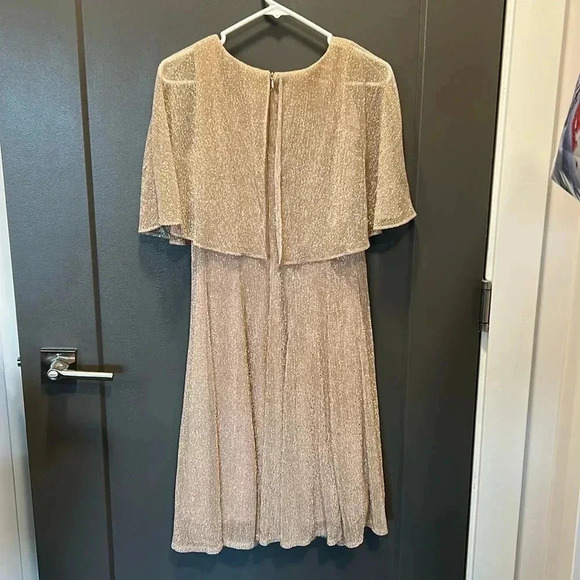 DANNY AND NICOLE BLUSH GOLD CAPE FLARE DRESS SLEEVELESS SIZE8 MOTHER OF BRIDE - Picture 2 of 5